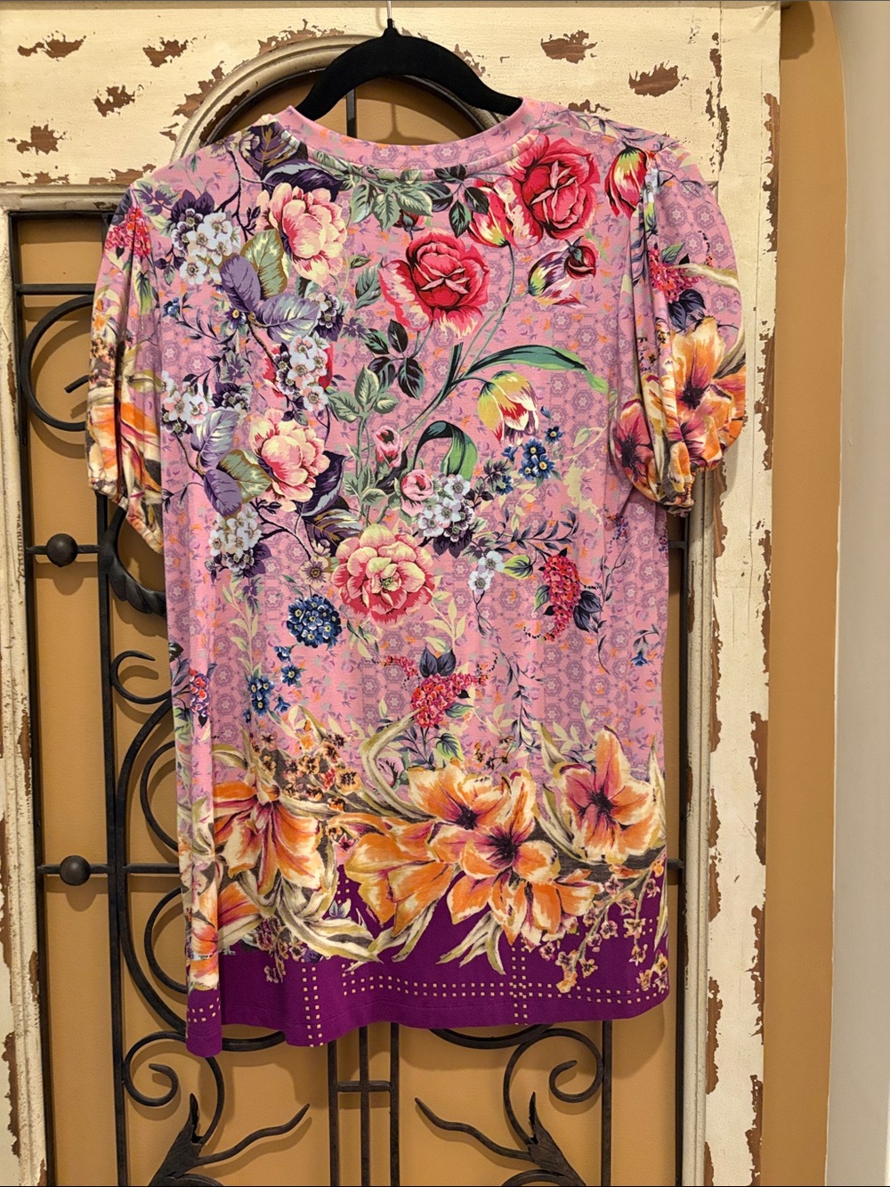Johnny Was Pink Floral Short Sleeve Blouse - Picture 4 of 5